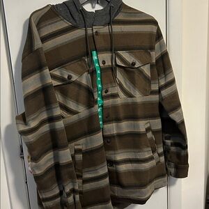 Quicksilver Hooded Flannel Shacket Shirt Jacket Mens xl Button Drawstring